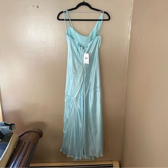 Bardot Astrid Midi Slip Dress in Mint blue satin Revolve New L - Picture 9 of 12